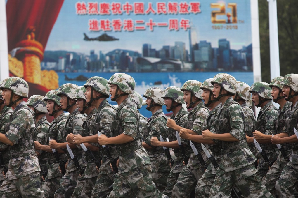 PLA soldiers on parade at a Hong Kong barracks open day on July 1. Photo: EPA-EFE