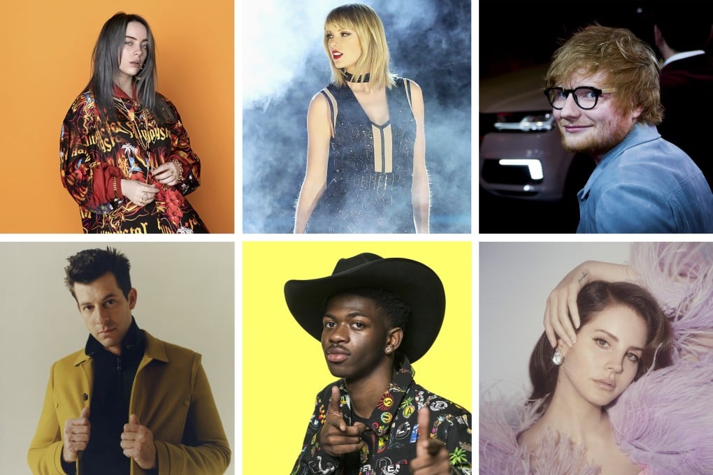 Who’s your song-of-the-summer artist so far? (Clockwise from top left) Billie Eilish, Taylor Swift, Ed Sheeran, Lana Del Ray, Lil Nas and Mark Ronson.