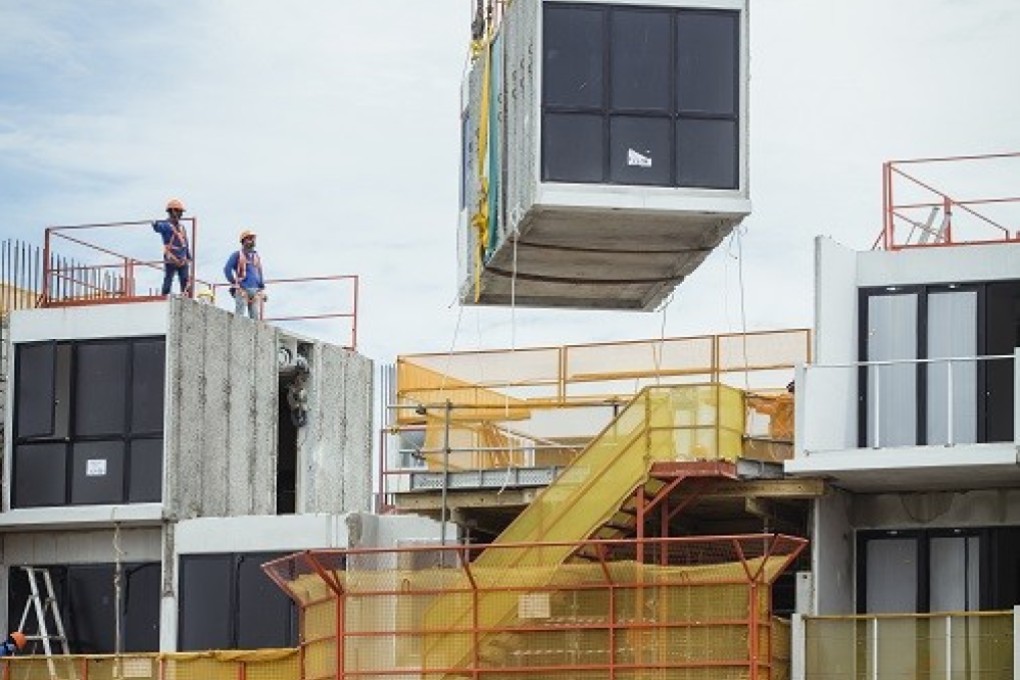 The modular construction approach has a number of benefits, although its cost is slightly higher than traditional construction methods in Asia. Pictured is the Clement Canopy during construction. Photo: Handout