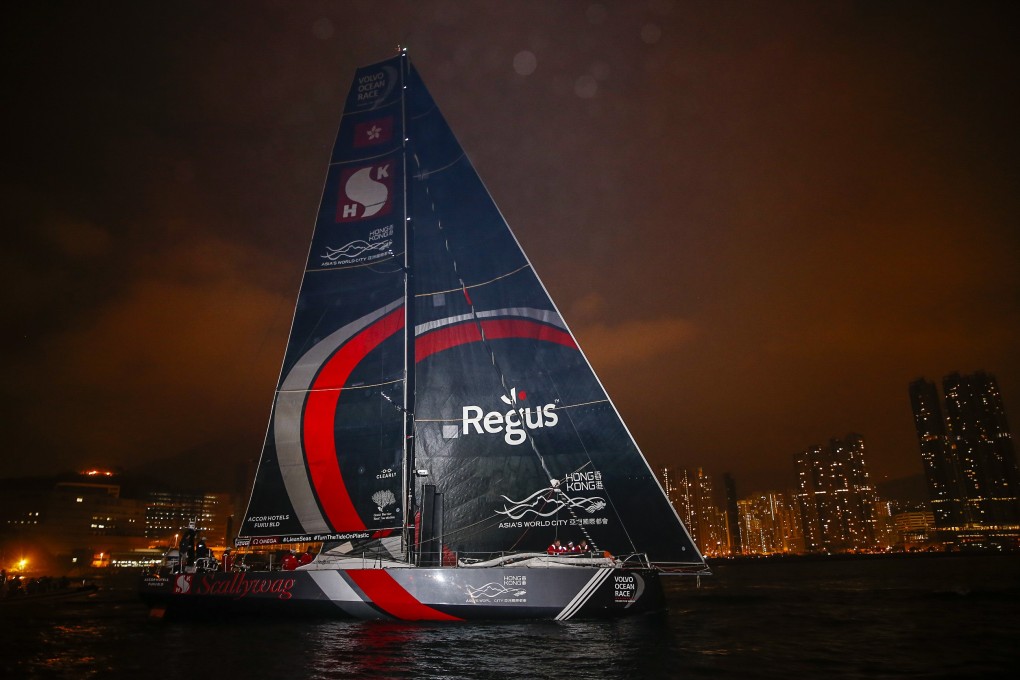 Sun Hung Kai/Scallywag arrives in Hong Kong in January 2018 to win leg four of the Ocean Race. Photo: Pedro Martinez/The Ocean Race