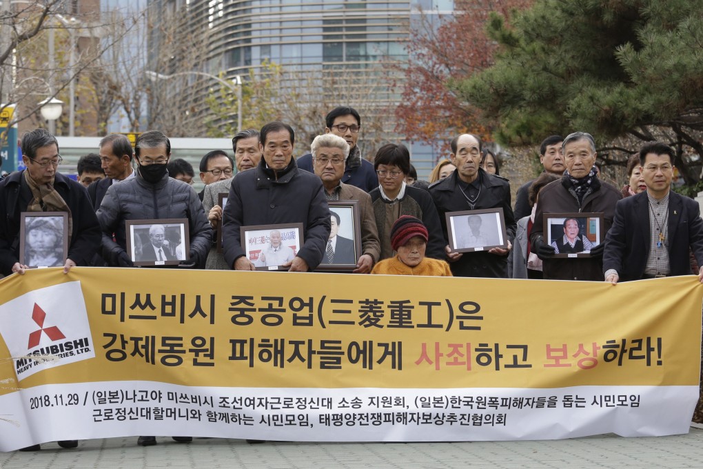 Victims of Japan’s forced labour and their family members arrive at the Supreme Court in Seoul in January 2019. Photo: AP