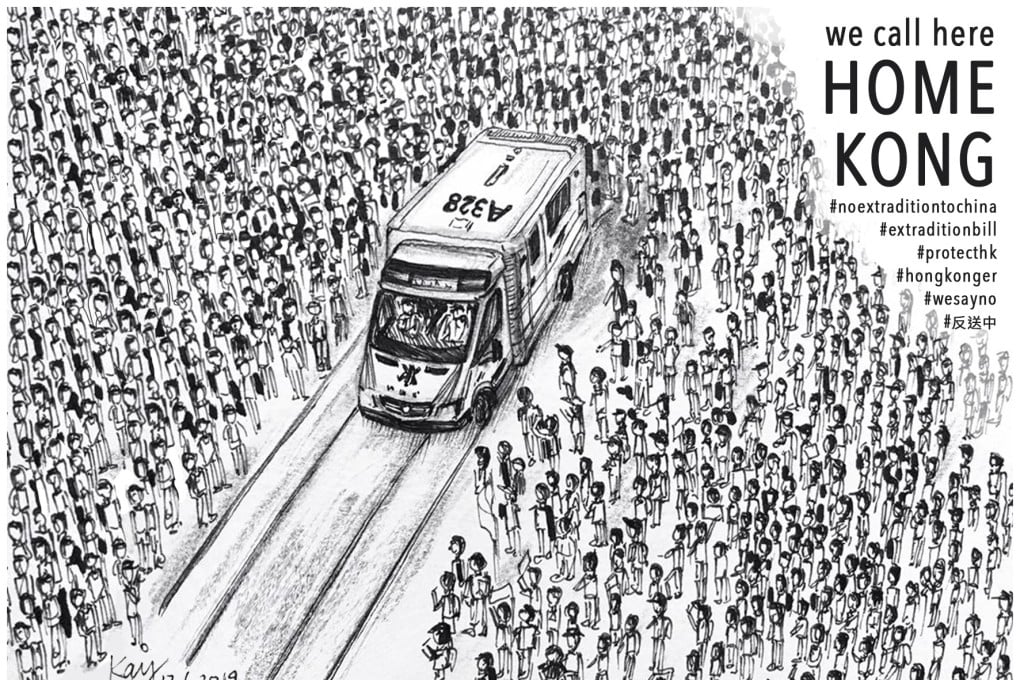 Anti-extradition artwork by Kay Wong. She is one of many artists who have been capturing the unrest in Hong Kong over the last month. Photo: courtesy of Kay Wong