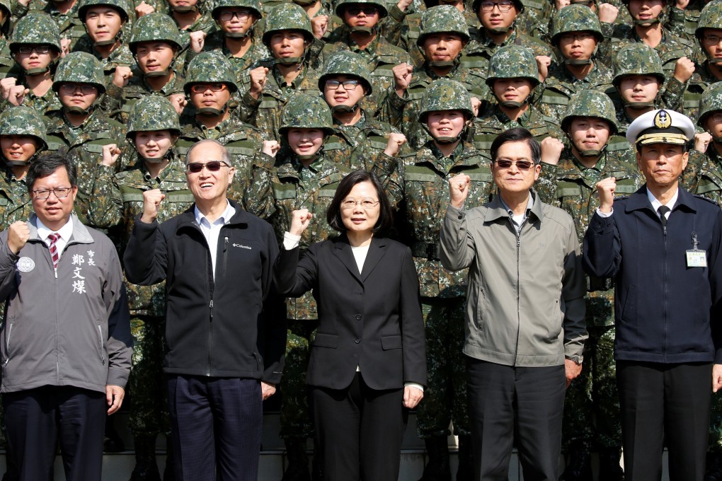 Taiwan's President Tsai Ing-wen (centre) and Defence Minister Yen Teh-fa (second right). Photo: Reuters