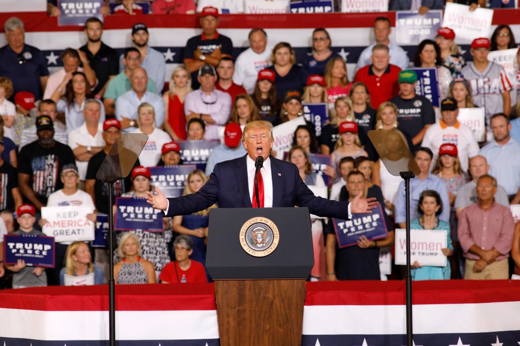 US President Donald Trump speaks about Ilhan Omar, and the crowd responded with ‘send her back’. Photo: Reuters