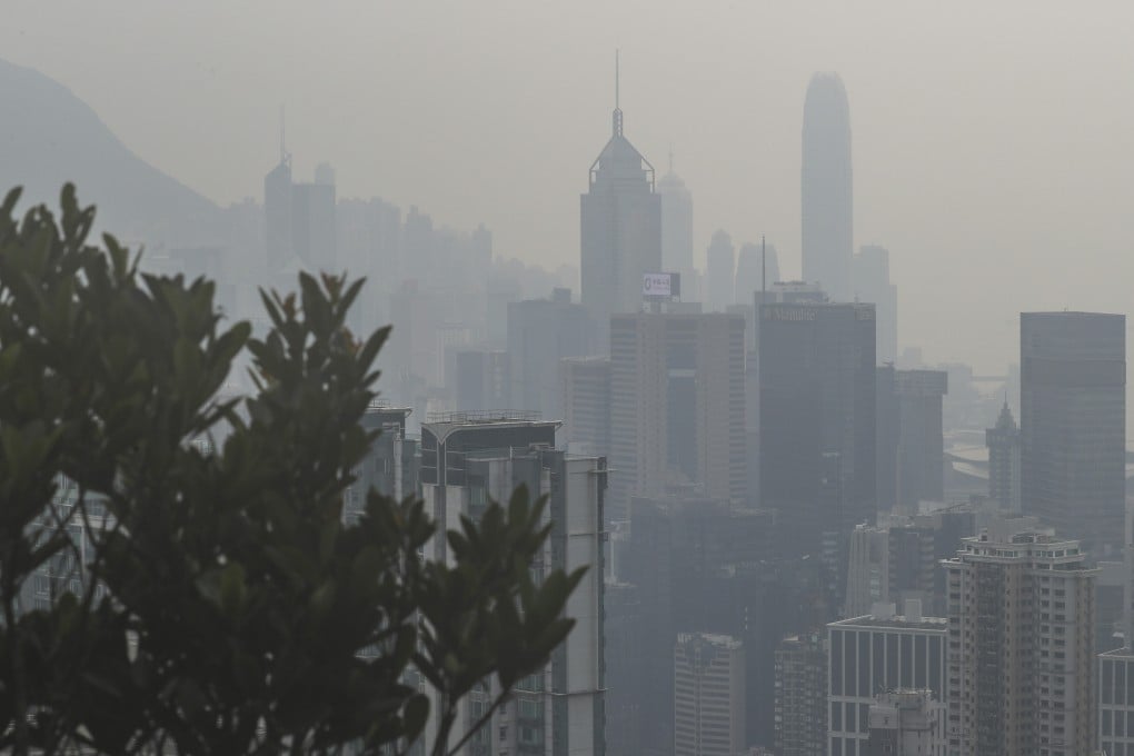 Skyscrapers in Central were barely visible from The Peak earlier this week because of high levels of air pollution. Photo: Sam Tsang