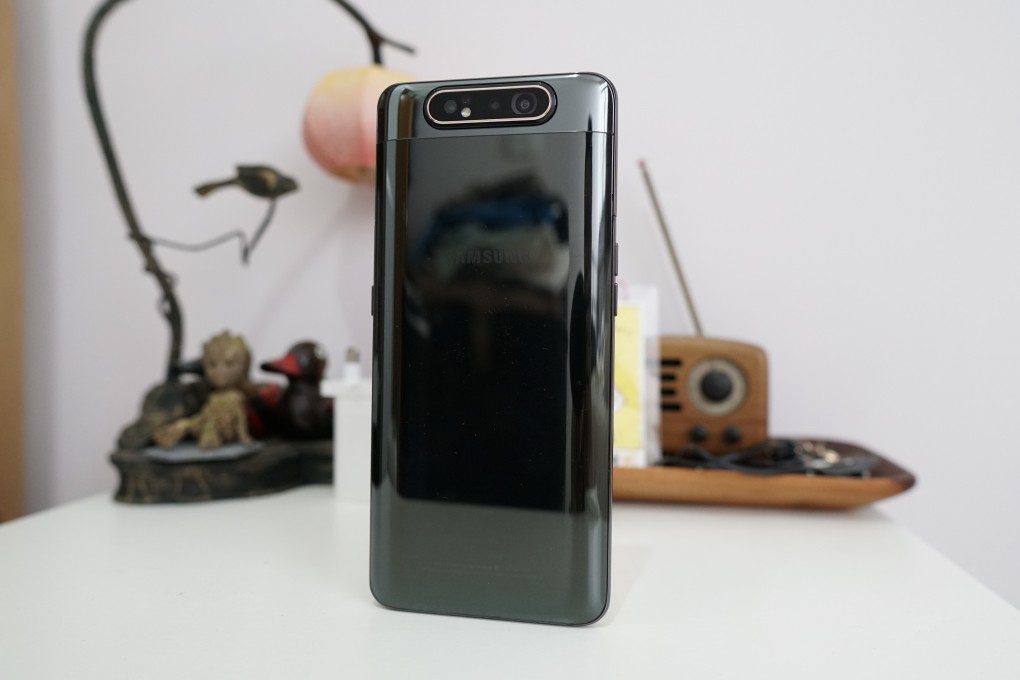 The Samsung Galaxy A80 has no selfie camera on the front, no bezel and a revolving camera. Photo: Ben Sin