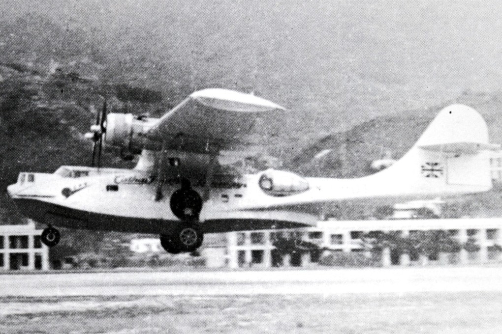 The amphibious Cathay Pacific Airways Catalina plane Miss Macao landing at Kai Tak Airport, in February 1948. Photo: collection of Charles Eather