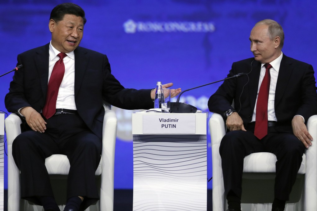 President Xi Jinping and Russian counterpart Vladimir Putin agreed to increase bilateral trade from US$107 billion in 2018 to US$200 billion a year during the St Petersburg International Economic Forum in June. Photo: EPA