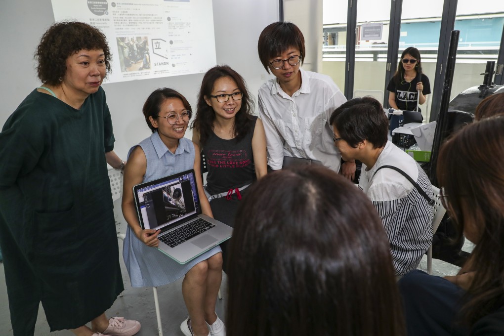 Four Hongkongers (from left), Meig Chan, Zoe Wong, Mona So and Dorothy Ngan, specialise in producing audio descriptions for blind and visually impaired consumers of visual media. Photo: Edward Wong