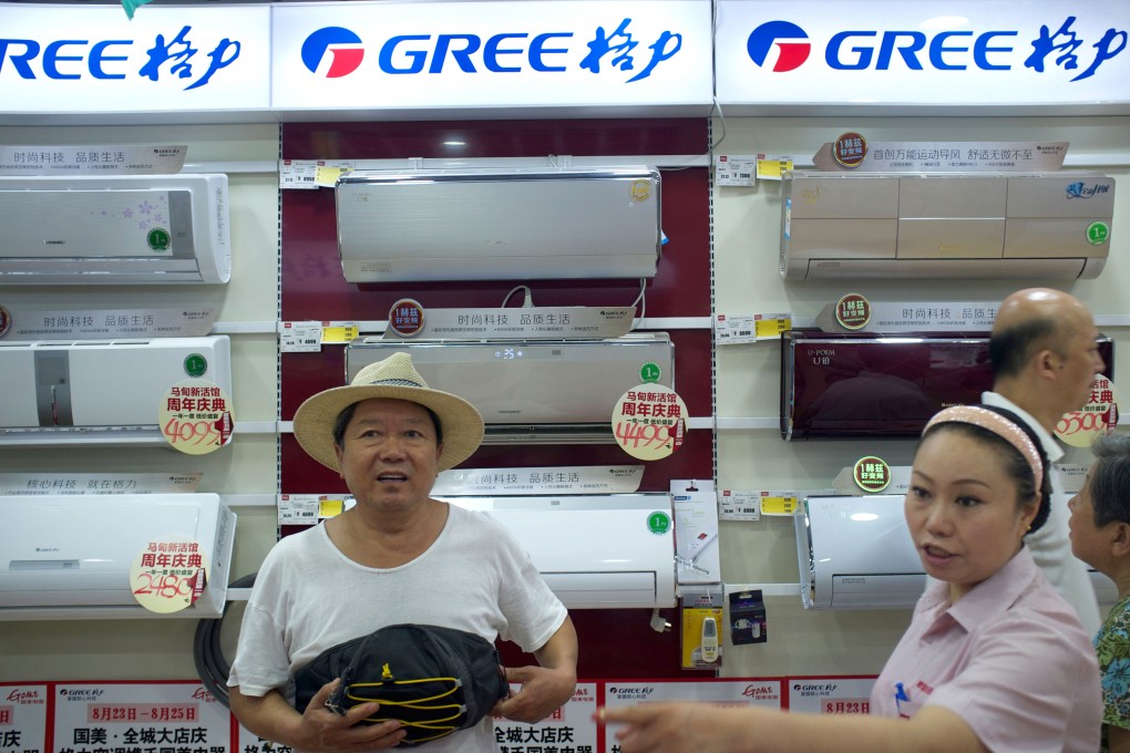 GREE air conditioners are on sale in a Gome electrical appliances store in Beijing. Photo: Alamy