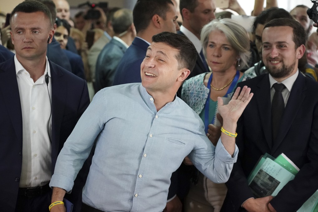 Ukrainian President Volodymyr Zelensky at a polling station in Kiev. Photo: AP