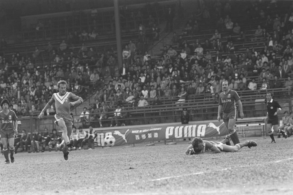 Puma Football Cup Final: Tim Bredbury scores for Seiko in the Puma Football Cup Final. Photo: SCMP