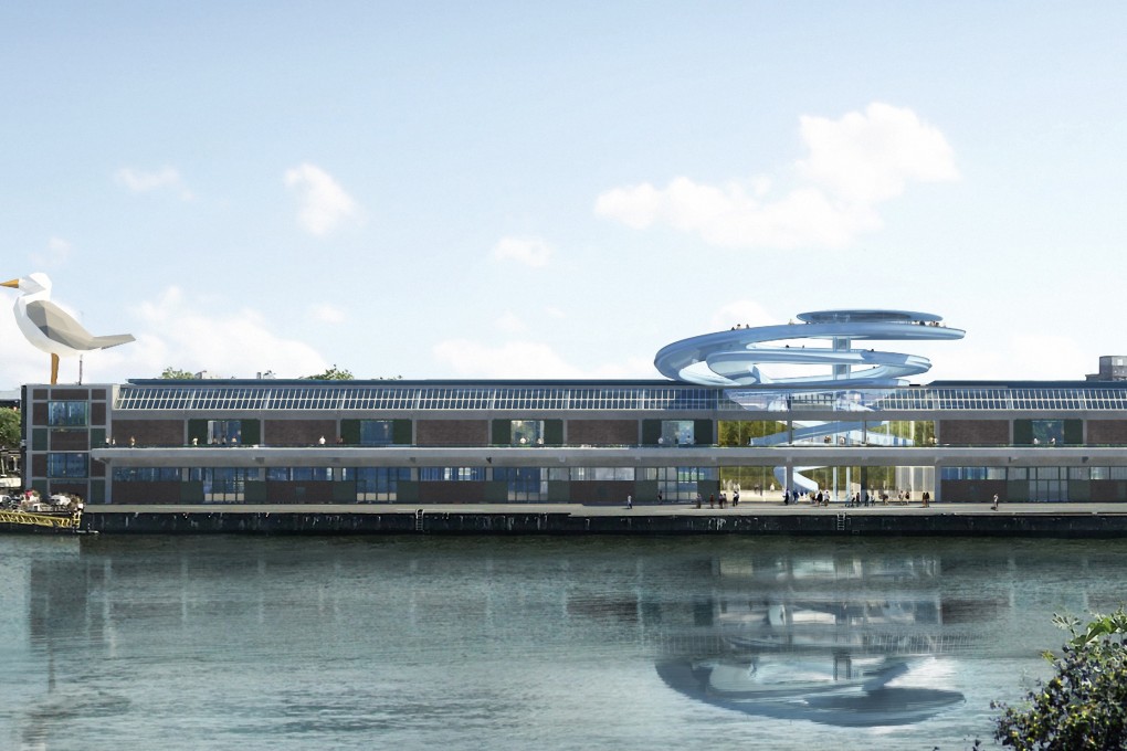 An artist’s impression of how the Fenix building in Rotterdam, which will house its migration museum complete with MAD Architects’ spiral staircasce, will look when work is finished. Image: SAN