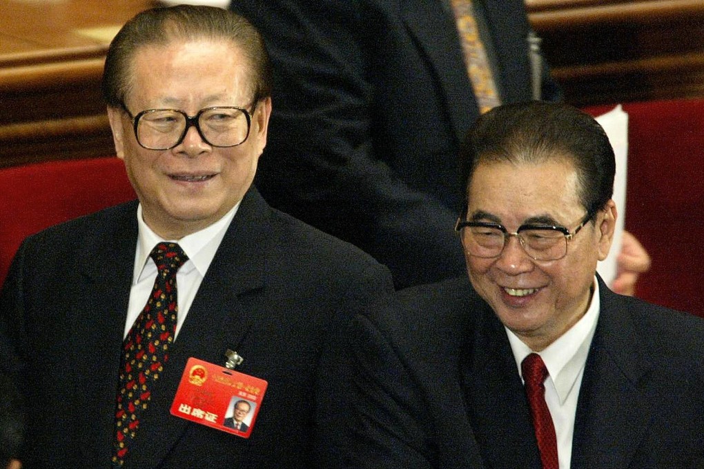 Former National People’s Congress chairman Li Peng (right) and former president Jiang Zemin leave the Great Hall of the People at the end of the NPC’s annual session in 2003. Photo: AFP