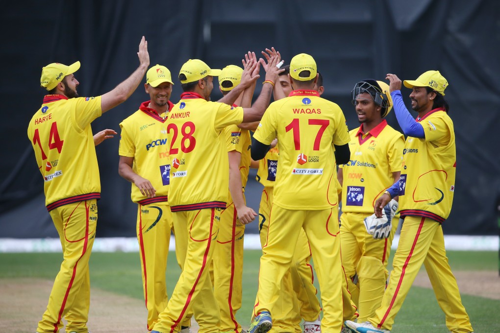 City Kaitak players celebrate a wicket during the 2017 Hong Kong T20 Blitz. Photo: K. Y. Cheng