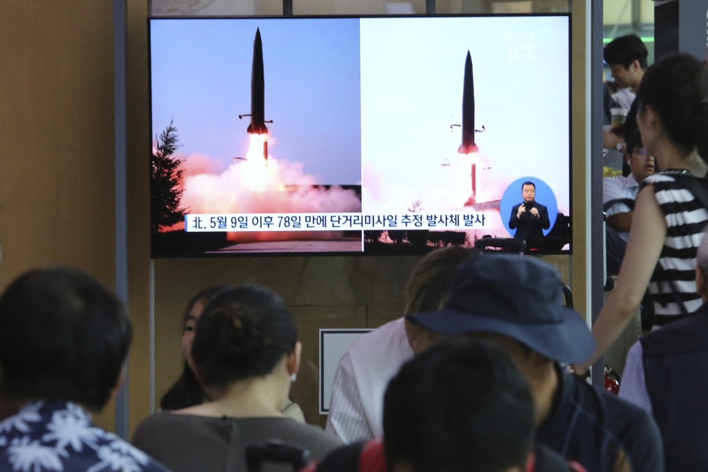 Television news images of the North Korean missile launches are screened in Seoul, South Korea, on Thursday. Photo: AP