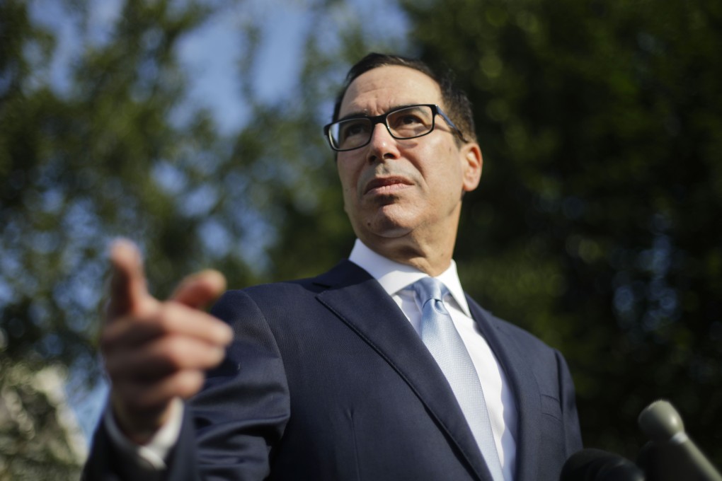 Treasury Secretary Steve Mnuchin speaks to the media at the White House in Washington on Wednesday. Photo: AP