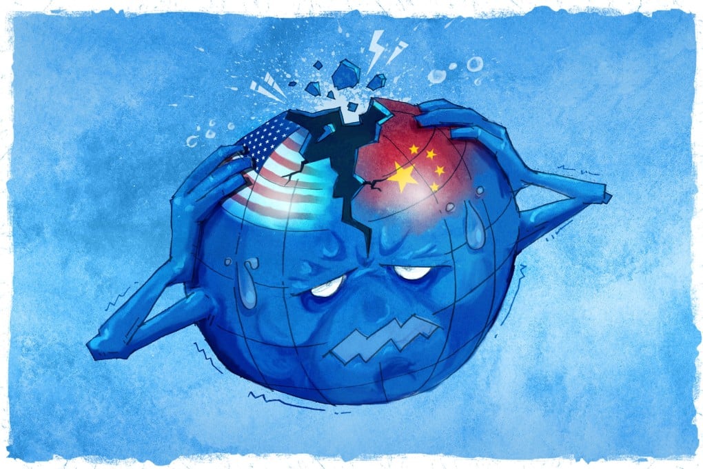Evidence that the world’s two superpowers are drifting apart has experts arguing whether there will be a comprehensive decoupling between their deeply intertwined economies. Illustration: Henry Wong