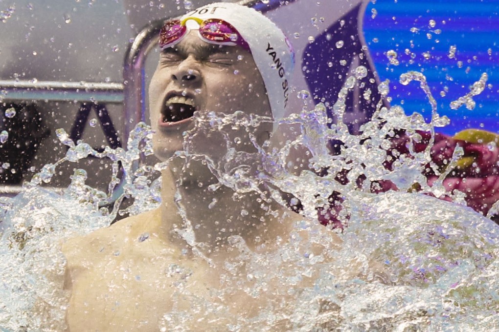 Sun Yang of China reacts after winning the men's 400m freestyle final at the Gwangju 2019 FINA World Championships in Gwangju, South Korea. Photo: Xinhua