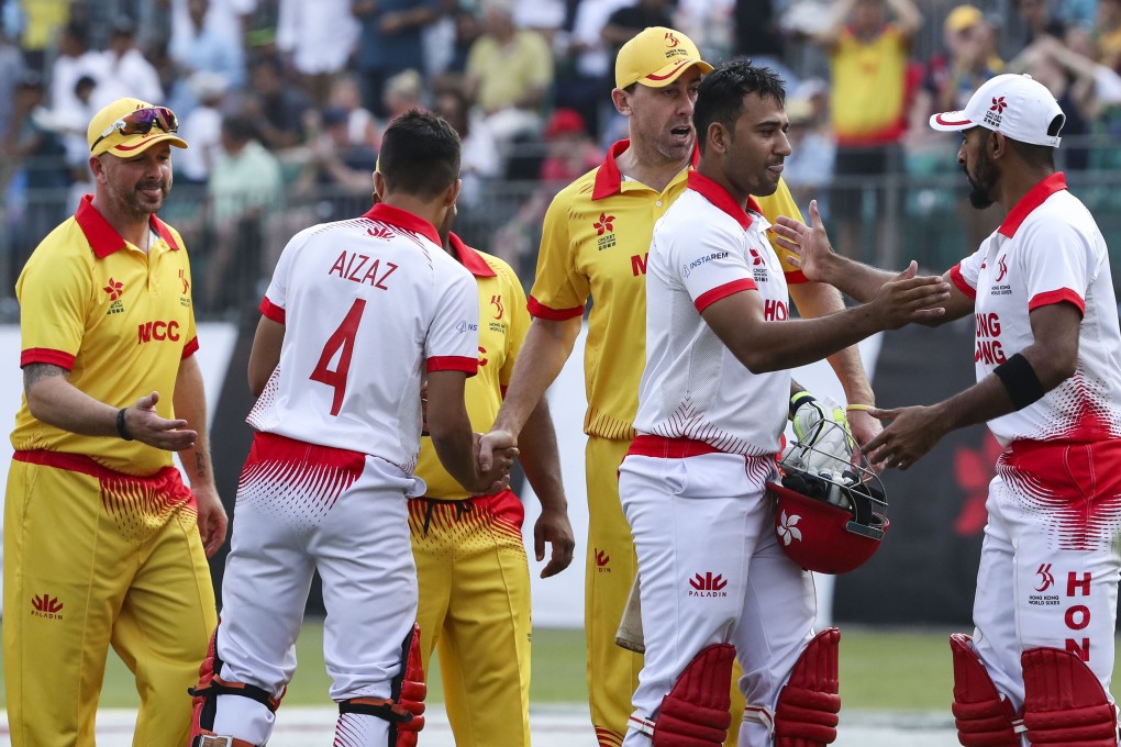 Hong Kong (white shirt) wins Plate competition after beating MCC at Kowloon Cricket Club. Photo: SCMP / K. Y. Cheng