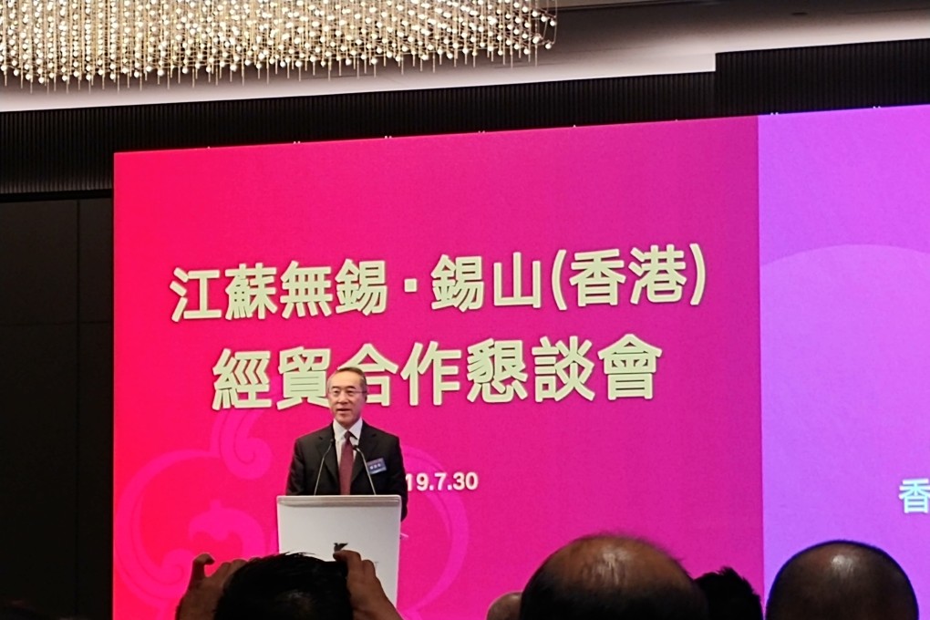 Henry Tang Ying-yen, Hong Kong’s former chief secretary, at the 2019 Jiangsu Wuxi Xishan (Hong Kong) Economic and Trade Cooperation Symposium in Hong Kong on Tuesday. Photo: Enoch Yiu