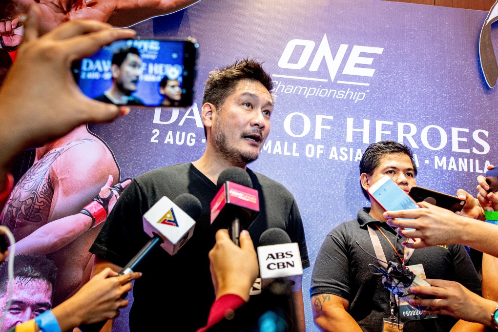 Chatri Sityodtong talks in a media scrum after the One Championship press conference in Manila. Photos: One Championship