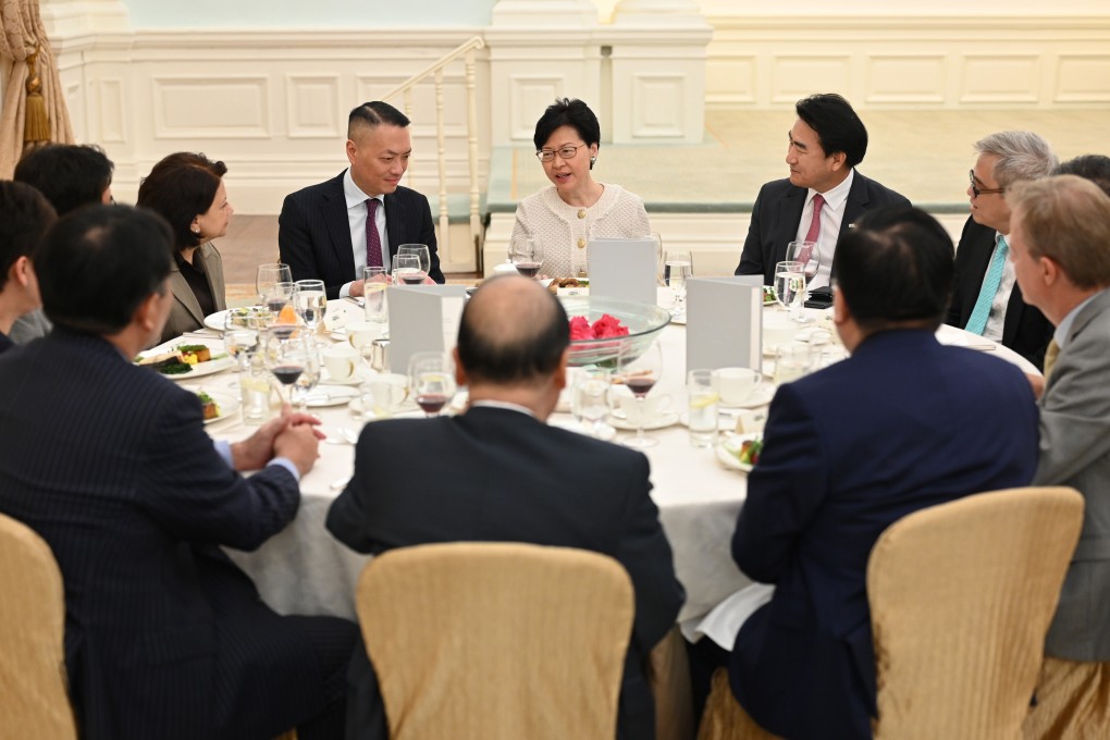 Chief Executive Carrie Lam attempts to drum up support among business leaders at a lunch at Government House. Photo: Handout