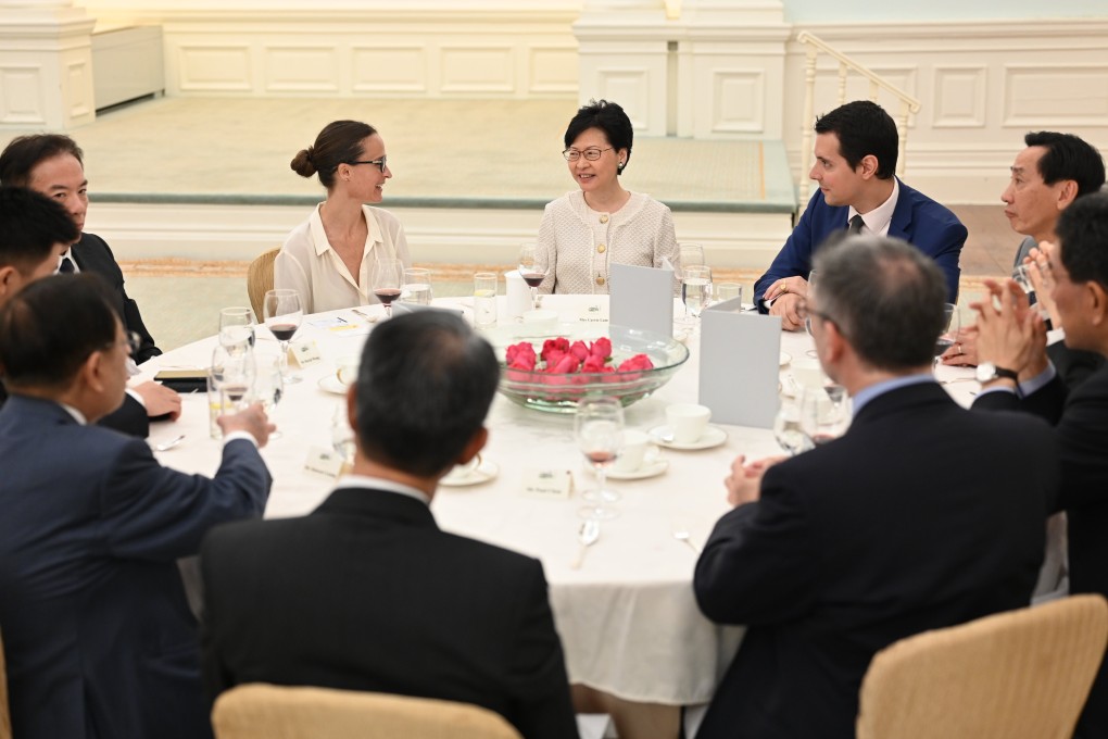 Carrie Lam hosts a lunch for business representatives at Government House on July 30 with a view to formulating policy measures for her upcoming policy address. Photo: ISD