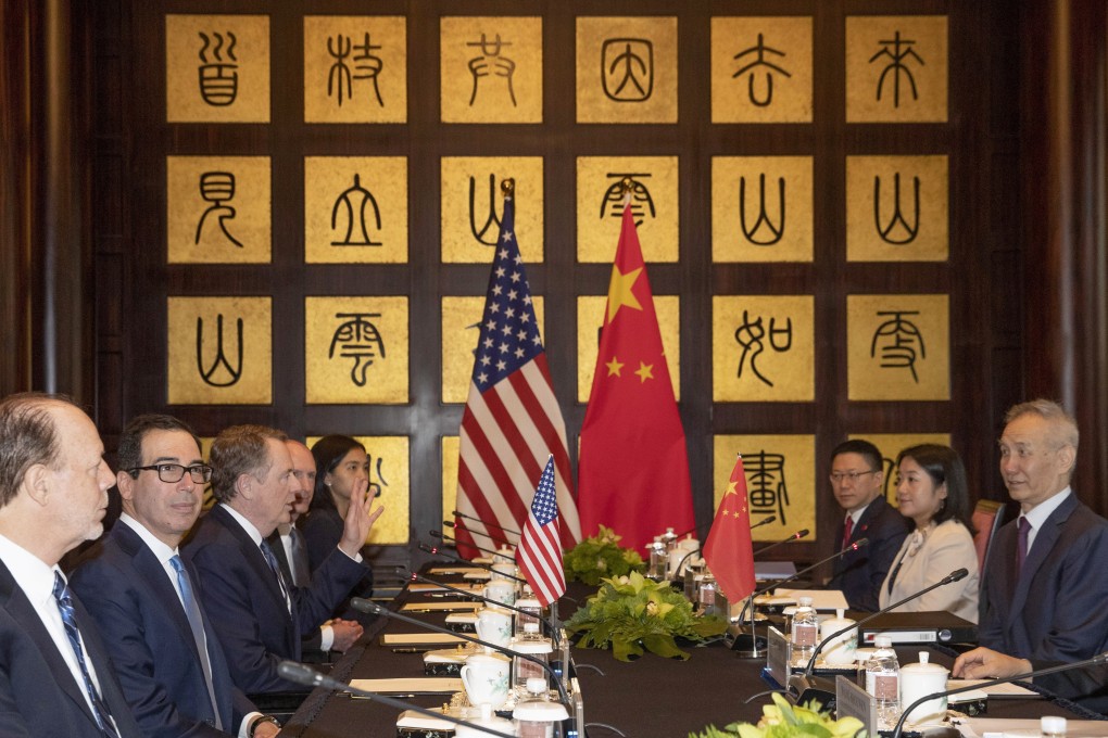 Chinese Vice-Premier Liu He (right) with US Trade Representative Robert Lighthizer (third left) and US Treasury Secretary Steve Mnuchin (second left) in Shanghai. Photo: AP