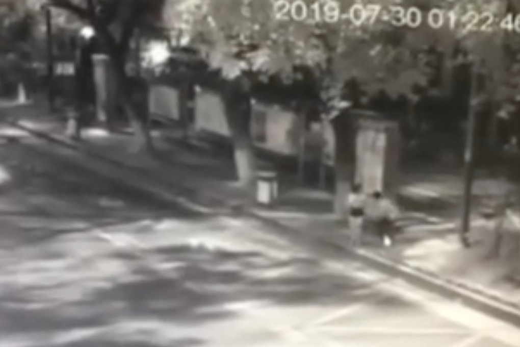 Surveillance camera footage shows a man attacking a young woman as she waits alone for a bus early on Tuesday in the city of Changsha, Hunan. Photo: Weibo