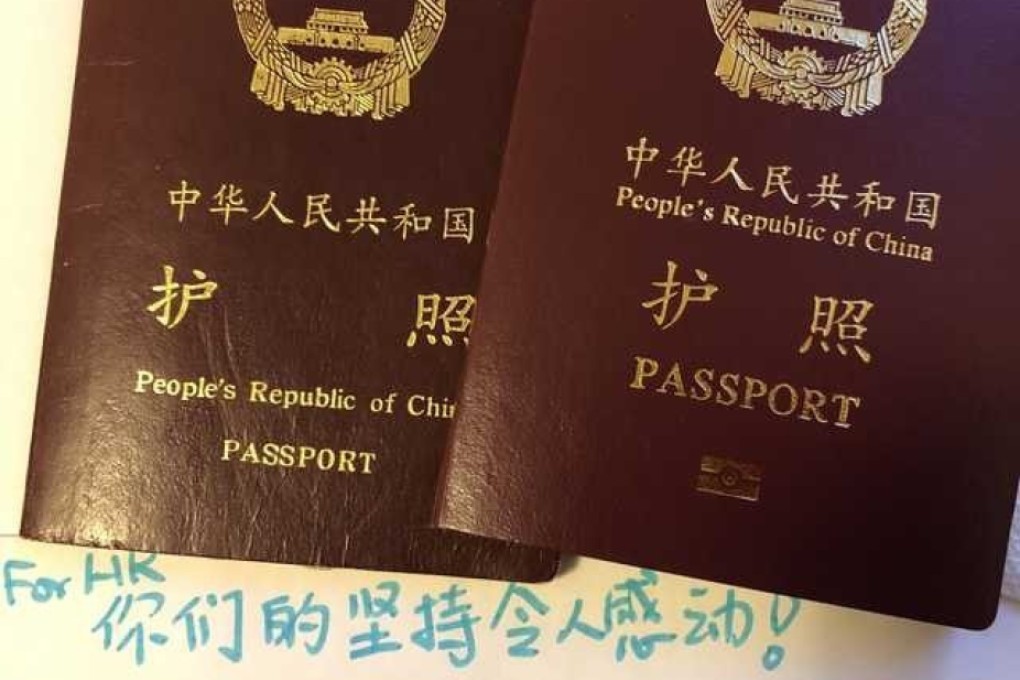 Photos shared on LIHKG, a Hong Kong-based online platform, show mainland Chinese passports with handwritten messages supporting the anti-extradition movement. Photo: Handout