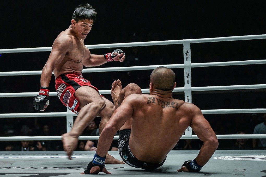 Eduard Folayang chops Eddie Alvarez down with a leg kick. Photos: One Championship