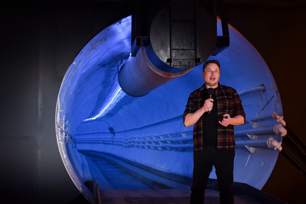 Elon Musk, co-founder and chief executive officer of Tesla, speaks during an unveiling event for the Boring Company test tunnel in Hawthorne, California, December 18, 2018. Photo: AFP