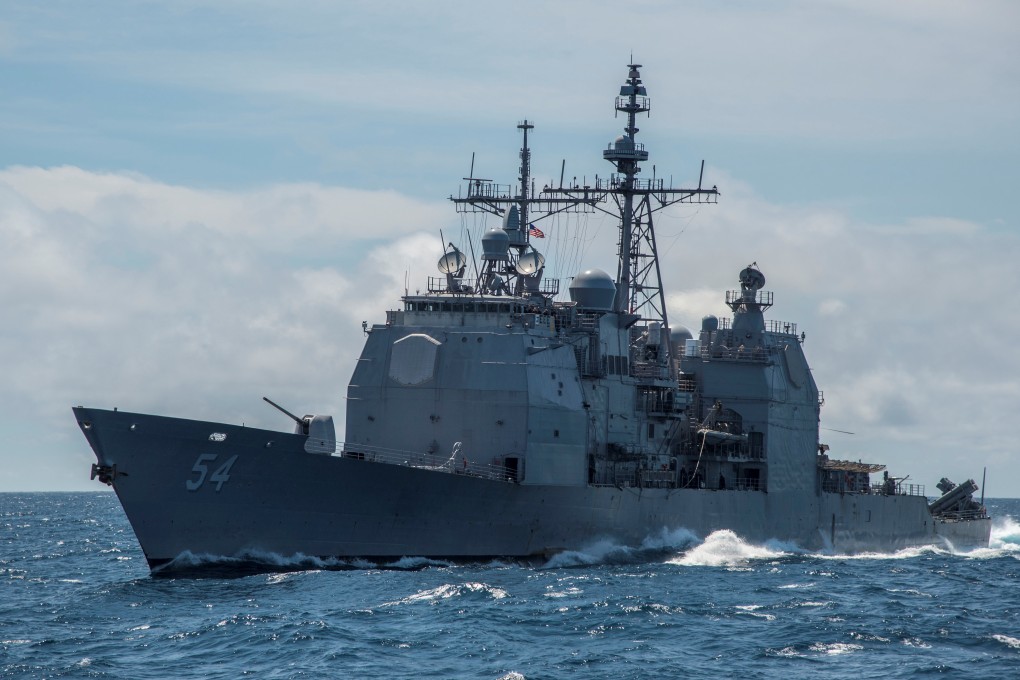 A US guided-missile cruiser in the South China Sea. Photo: Reuters