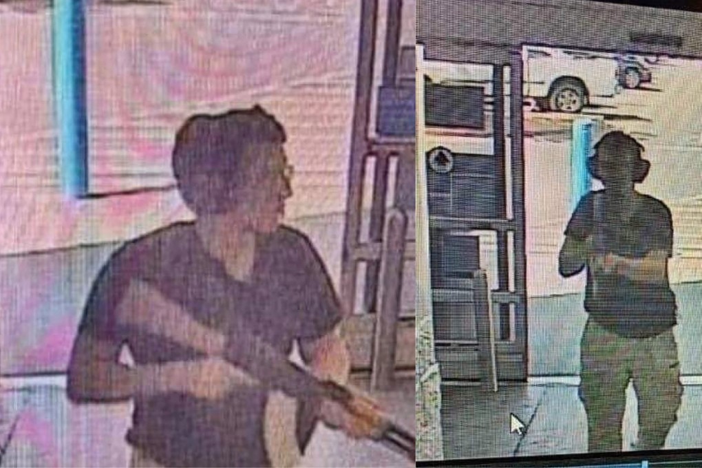 This CCTV image obtained by KTSM 9 news channel shows the gunman identified as Patrick Crusius, 21 years old, as he enters the Cielo Vista Walmart store in El Paso. Photo: AFP