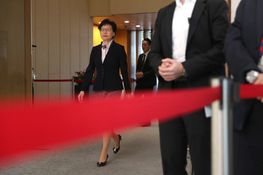 Hong Kong Chief Executive Carrie Lam arrives for her press conference in Tamar. Photo: Sam Tsang