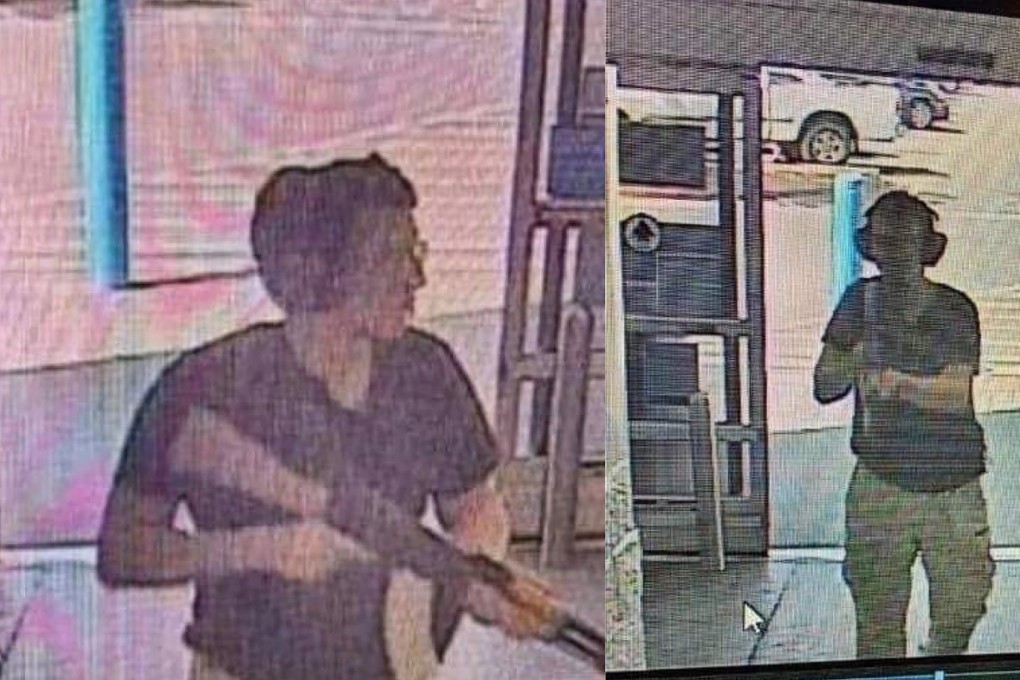This CCTV image obtained by KTSM 9 news channel shows the gunman identified as Patrick Crusius, 21 years old, as he enters the Cielo Vista Walmart store in El Paso. Photo: AFP Photo / Courtesy of KTSM 9 News Channel