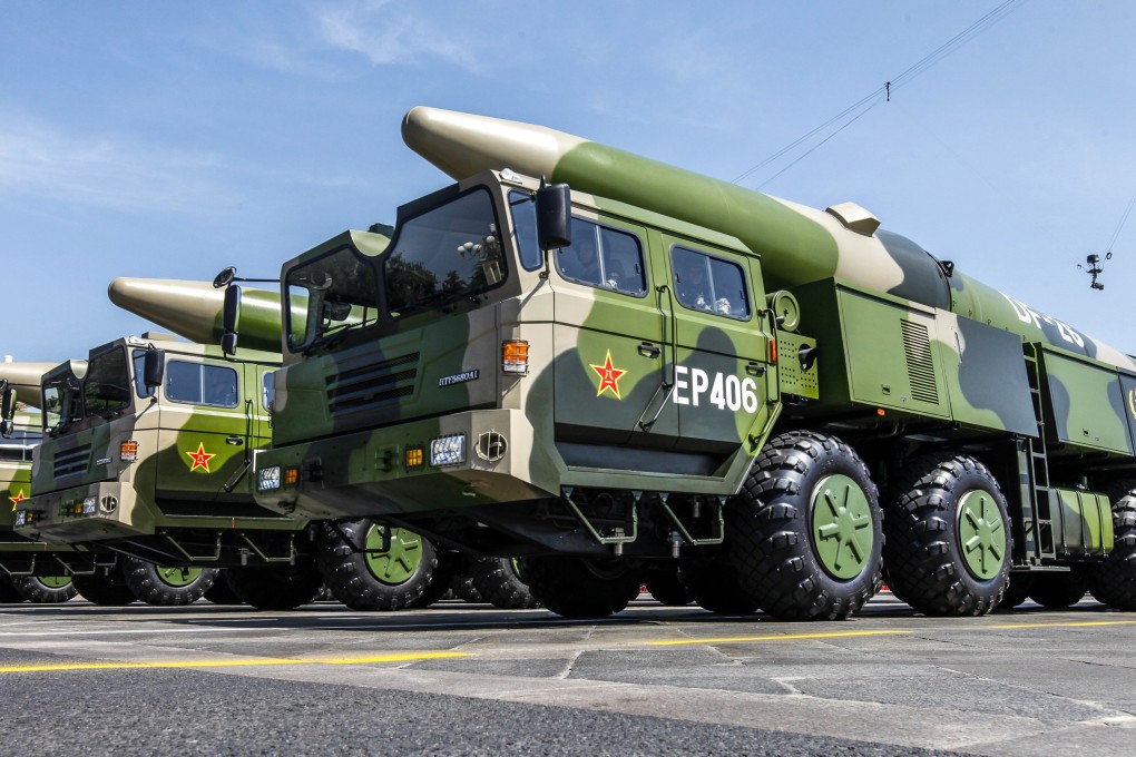 Chinese intermediate-range DF-26 missiles on parade. Photo: Xinhua
