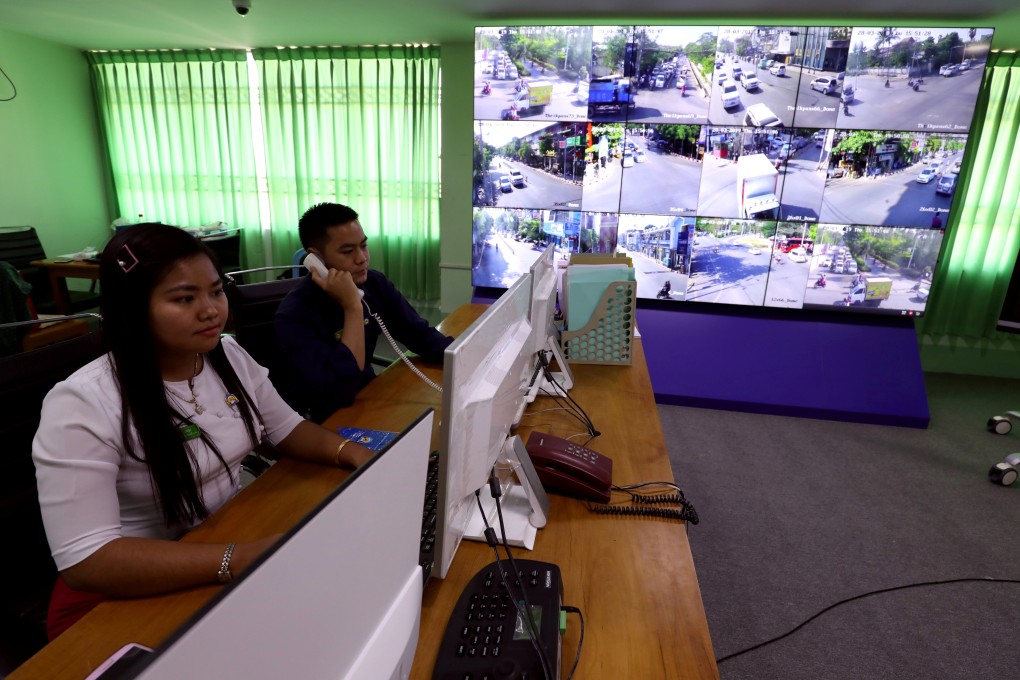 Staff members at the technology control centre at Mandalay City Development Committee headquarters. Photo: Reuters