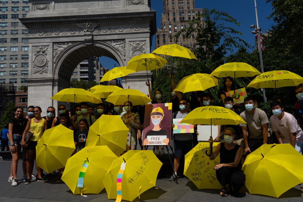 Attendees at a New York protest in Washington Square Park show their support for protests in Hong Kong. Photo: Joy Chang