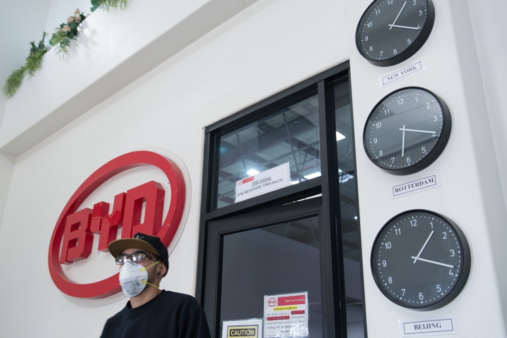 Shares of BYD fell in Hong Kong and Shenzhen after its reported a drop in new-energy car sales last month. Photo: Xinhua