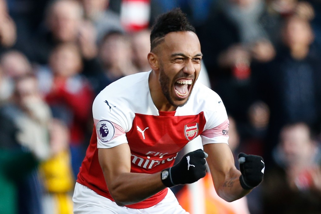 Arsenal's Gabonese striker Pierre-Emerick Aubameyang celebrates scoring in the English Premier League against Burnley. Photo: AFP