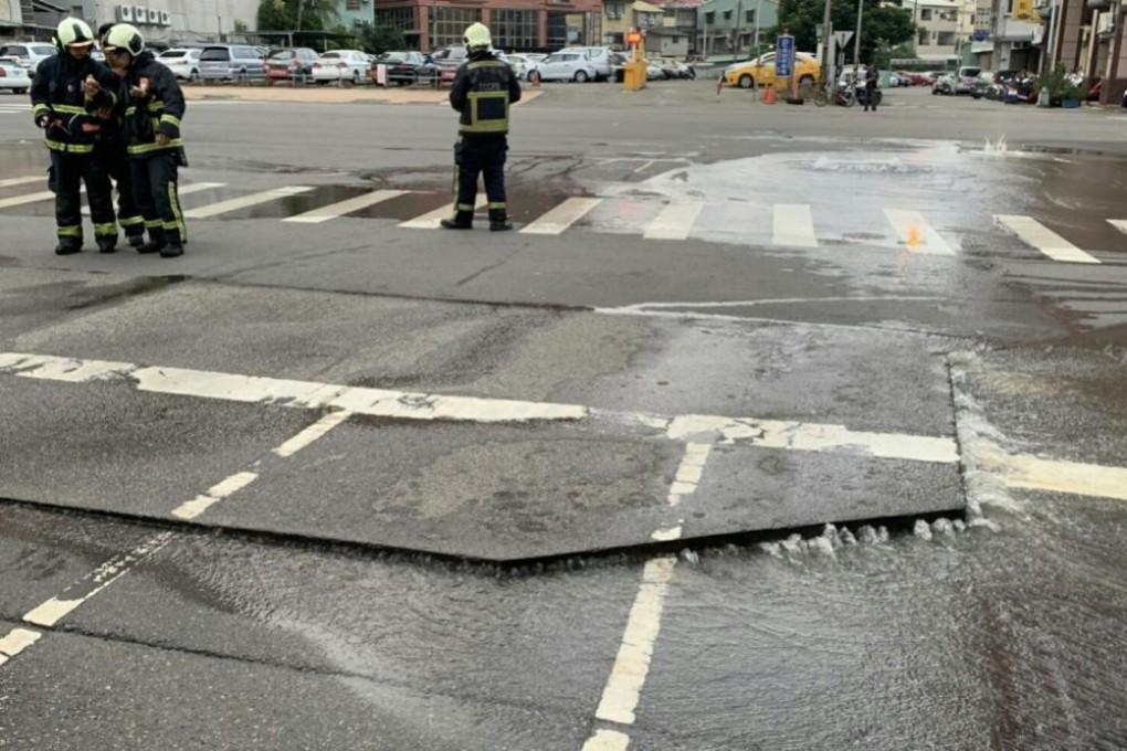 Cracks are left in the road in Taichung City, in western Taiwan, by Thursday’s earthquake. Photo: Handout