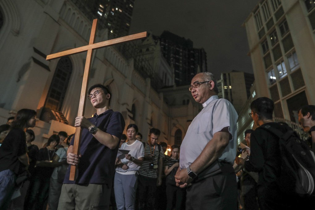 Four Catholic groups joined forces for the march. Photo: Xiaomei Chen