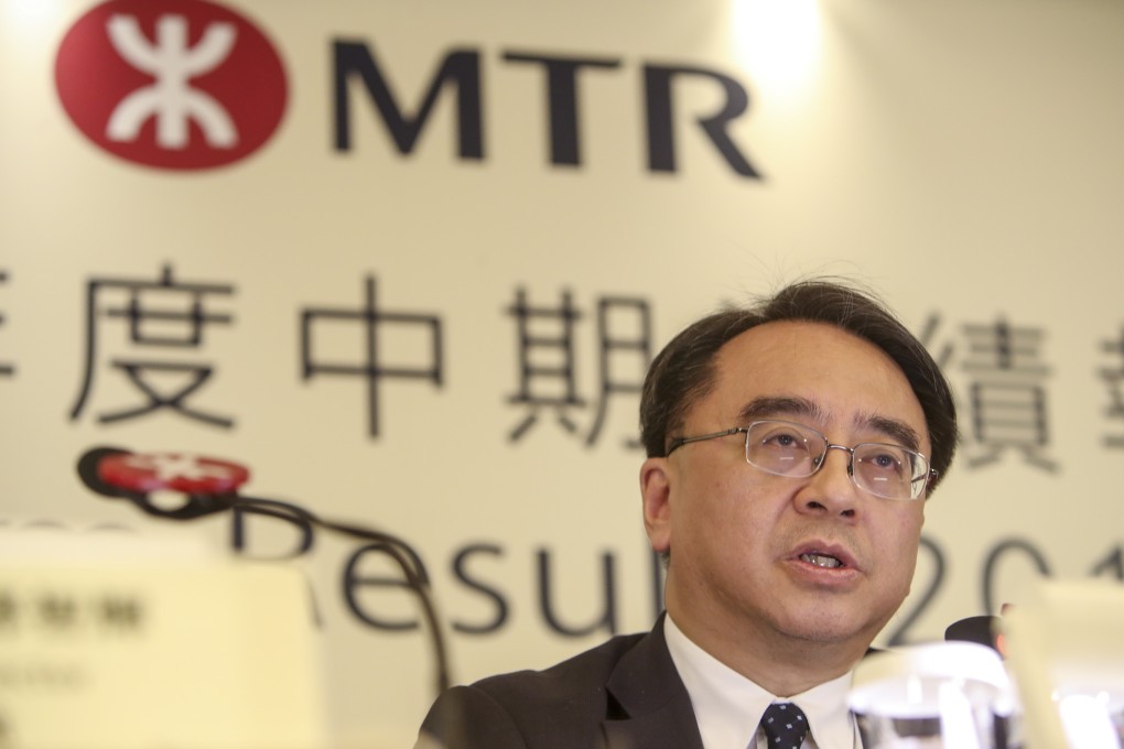MTR Corp CEO Jacob Kam discusses the rail operator’s interim results at a press briefing at the Grand Hyatt Hong Kong, in Wan Chai. Photo: Winson Wong