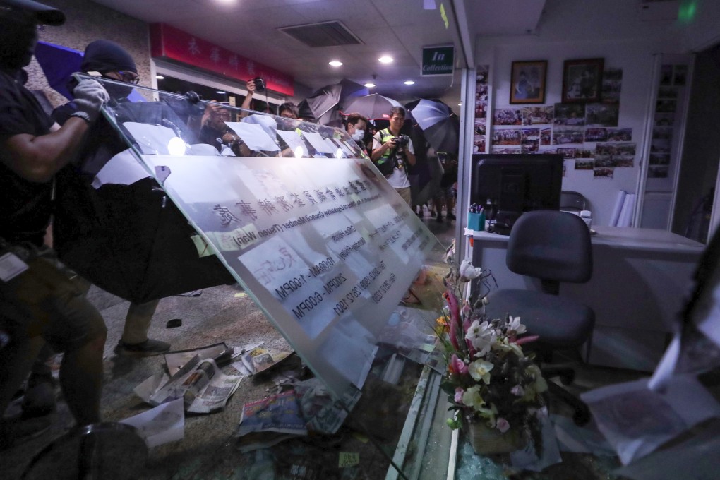 Junius Ho’s office in Tsuen Wan was ransacked on July 22, in an attack he claims was encouraged by a political rival. Photo: Sam Tsang
