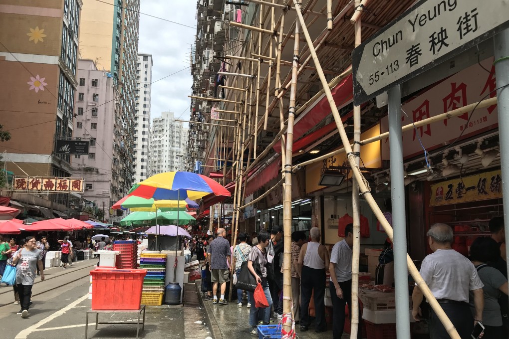 Chun Yeung Street, heart of Hong Kong’s “Little Fujian” community, where shopkeepers say they plan to close early on Sunday when a protest rally is scheduled, in case of skirmishes. Photo: Minnie Chan