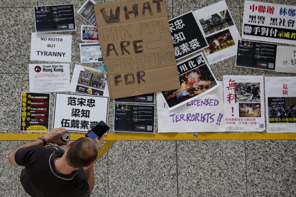 Protesters stage a second day of demonstrations at Hong Kong International Airport. Photo: Xiaomei Chen