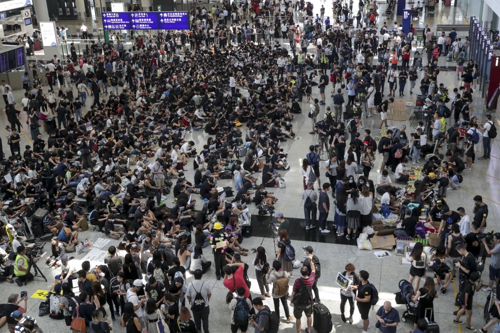 A sit-in is under way at Hong Kong International Airport. Photo: Edmond So