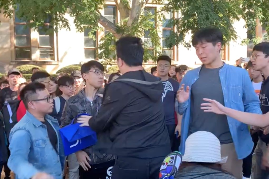 Hong Kong and mainland Chinese students clash during a pro-democracy protest at the University of Queensland in Australia. Photo: Twitter